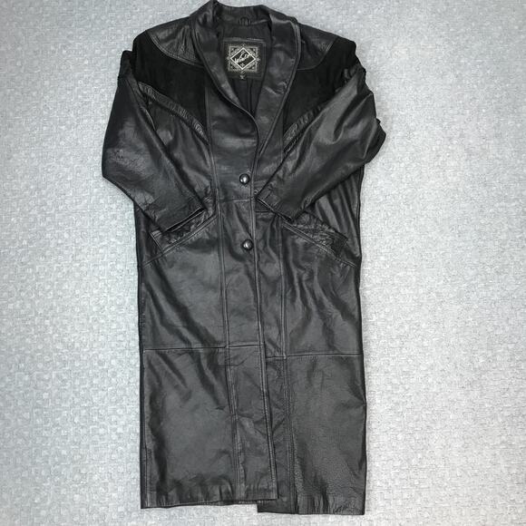 Winlit Genuine Leather Duster Coat Womens Medium Black Western Suede Yoke - Picture 2 of 16